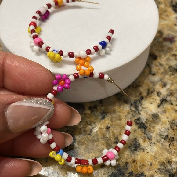 Zara Colorful Beaded Flower Hoop Earrings - Picture 9 of 11